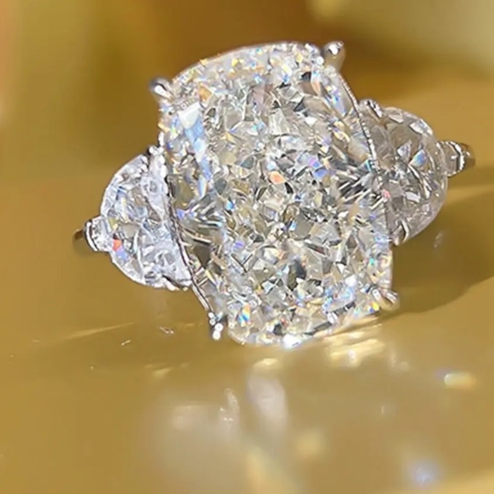 5Ct Cushion Long Cut Swarovski 3-Stones Solitaire Ring